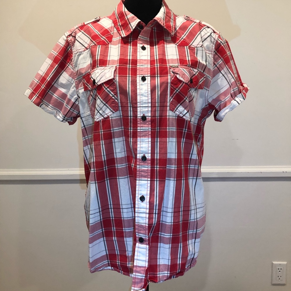 Men’s Guess Button Up Red Short Sleeve